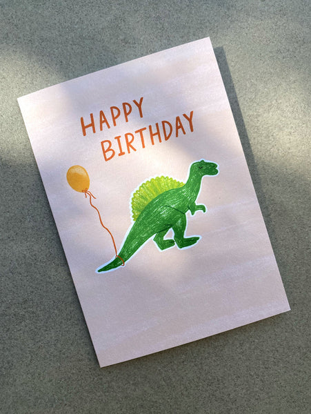Dinosaur Balloon - Birthday Card
