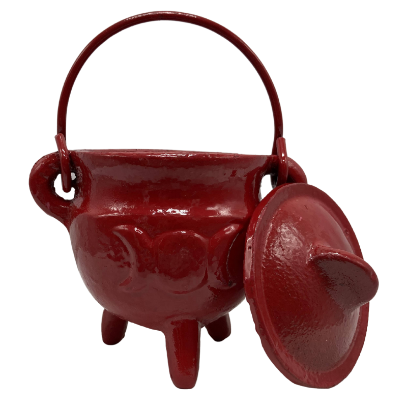 Red Cast Iron Cauldron Triple Moon With Lid