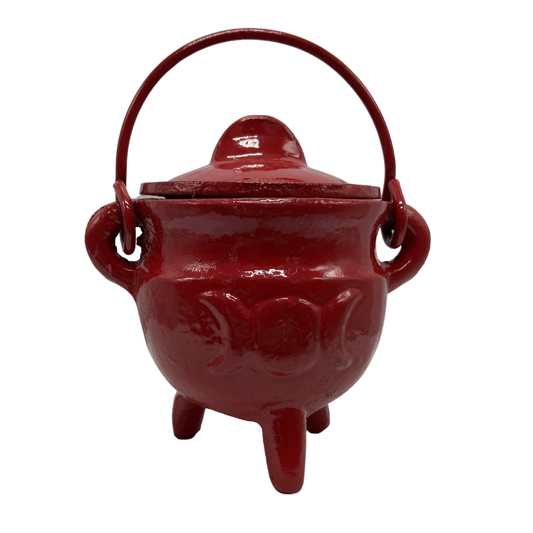 Red Cast Iron Cauldron Triple Moon With Lid