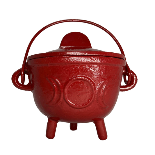 Red Cast Iron Triple Moon Cauldron - Medium