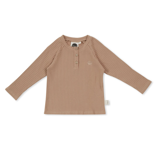 Mushroom Rib Long Sleeve Henley Shirt