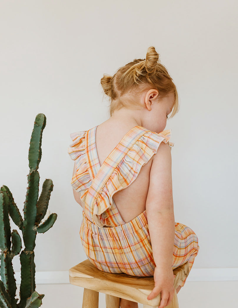 Rainbow Plaid Ruffle Dungarees