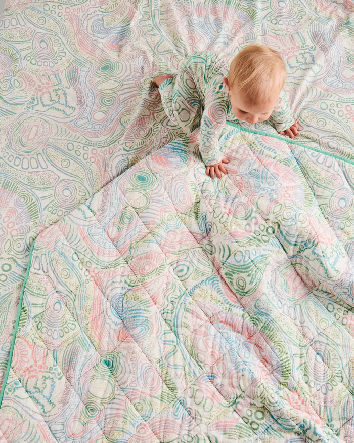 Tjala Tjukurpa Pastel Organic Cotton Baby Fitted Sheet - Bassinet & Cot