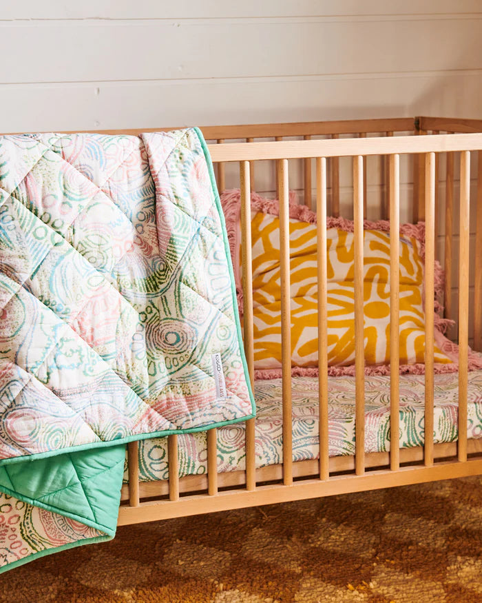 Tjala Tjukurpa Pastel Organic Cotton Baby Fitted Sheet - Bassinet & Cot