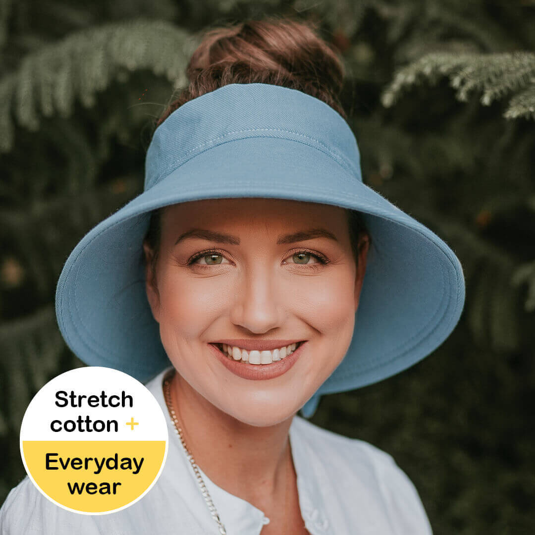 Ladies Wide-Brimmed Sun Visor Hat in Chambray