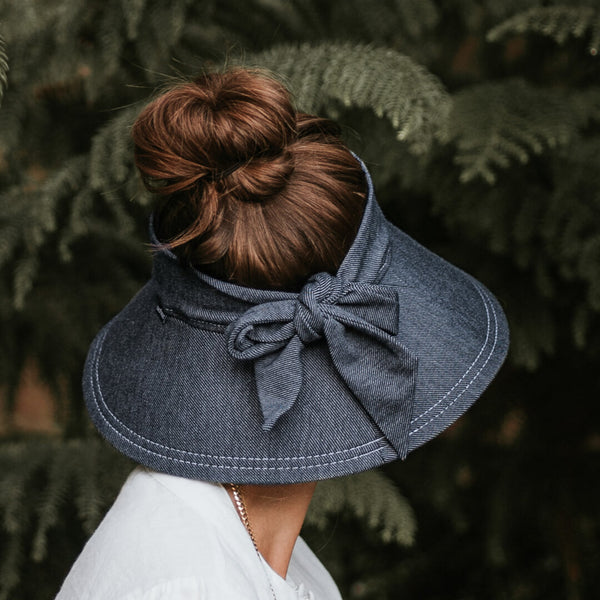 Ladies Wide-Brimmed Sun Visor Hat in Denim