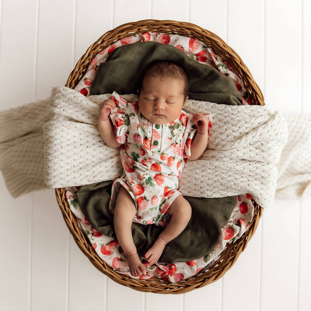Strawberry Short Sleeve Organic Bodysuit with Frill