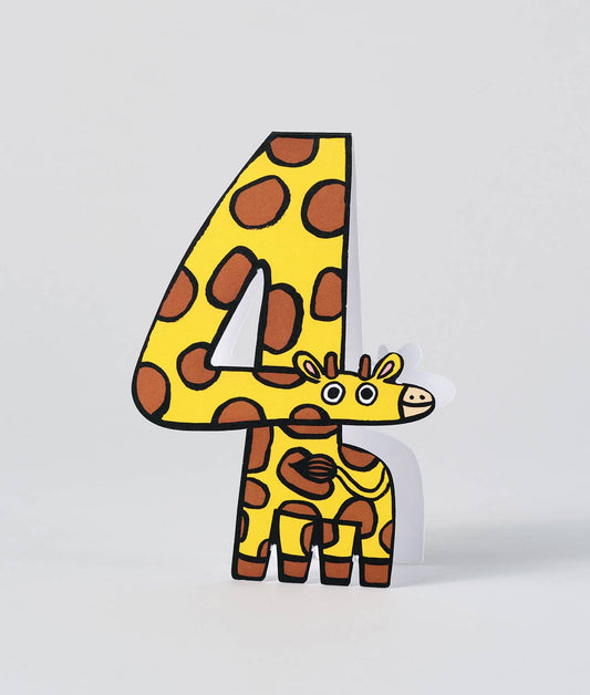 Giraffe 4th Birthday Kid's Birthday Number Card