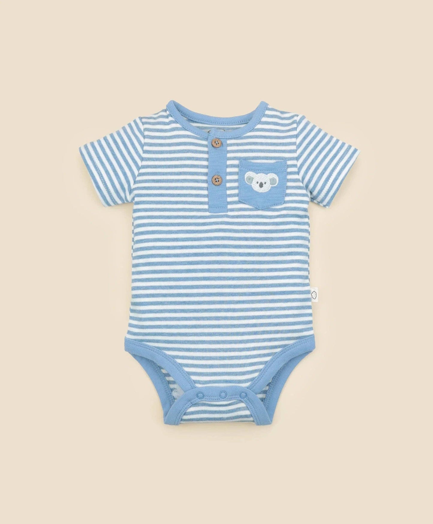 Organic Cotton Short Sleeve Bodysuit - Koala & Blue Stripes