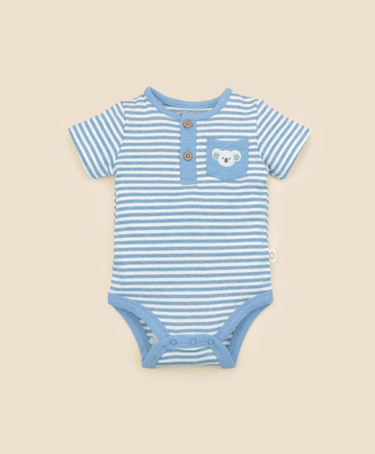Organic Cotton Short Sleeve Bodysuit - Koala & Blue Stripes