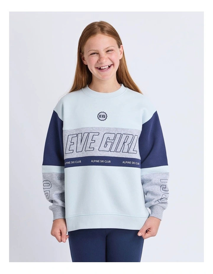 Alpine Panelled Crew Neck Sweat Top (8 - 14 Years) in Light Blue