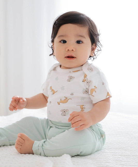 Organic Cotton Baby Short Sleeve Bodysuit - Kangaroo & Koala