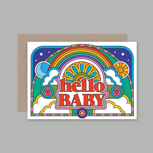 Hello Baby Card - Rainbow