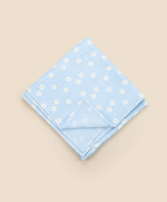 Organic Cotton Muslin Swaddle Wrap - Daisy Blue