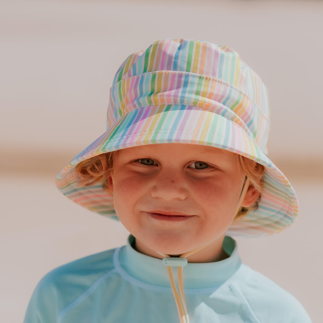 Kids Classic Swim Bucket Beach Hat - Rainbow Stripe
