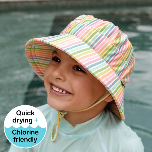 Kids Classic Swim Bucket Beach Hat - Rainbow Stripe