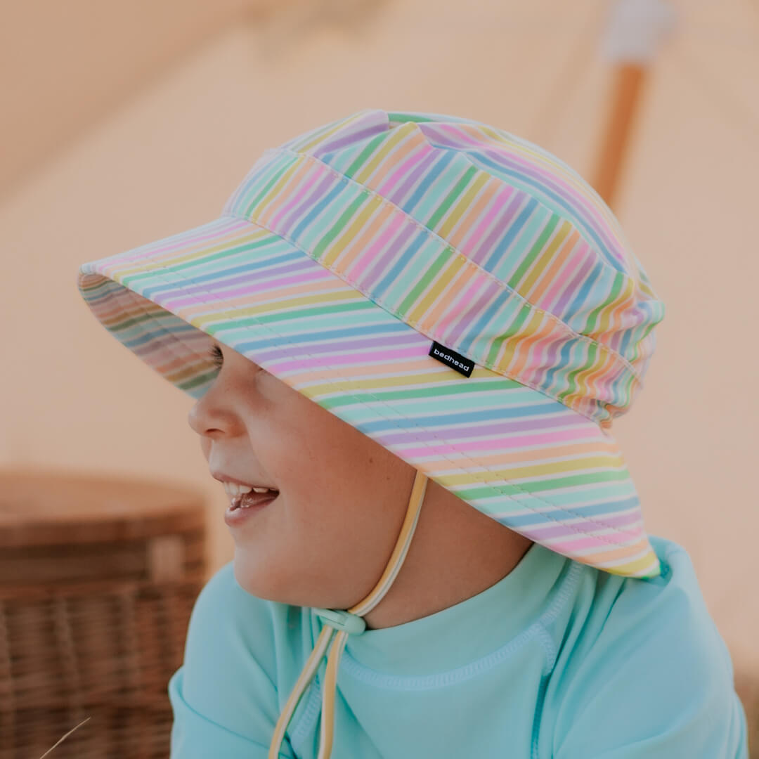 Kids Classic Swim Bucket Beach Hat - Rainbow Stripe