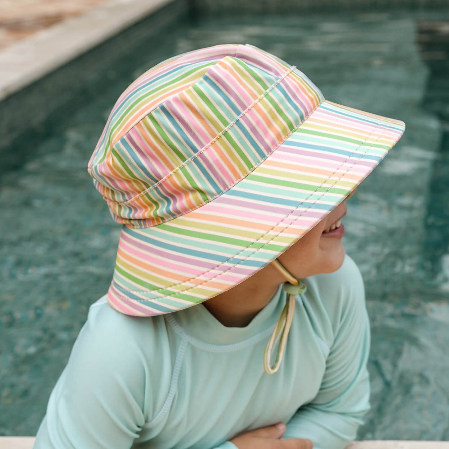 Kids Classic Swim Bucket Beach Hat - Rainbow Stripe