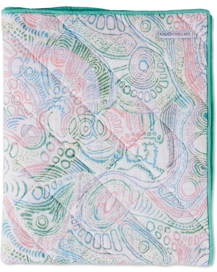Tjala Tjukurpa Pastel Organic Cotton Quilted Cot Bedspread 100cm x 120cm