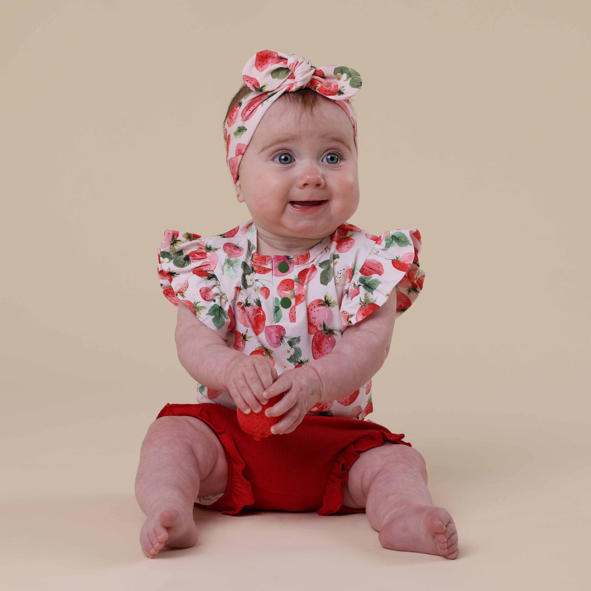 Strawberry Short Sleeve Organic Bodysuit with Frill