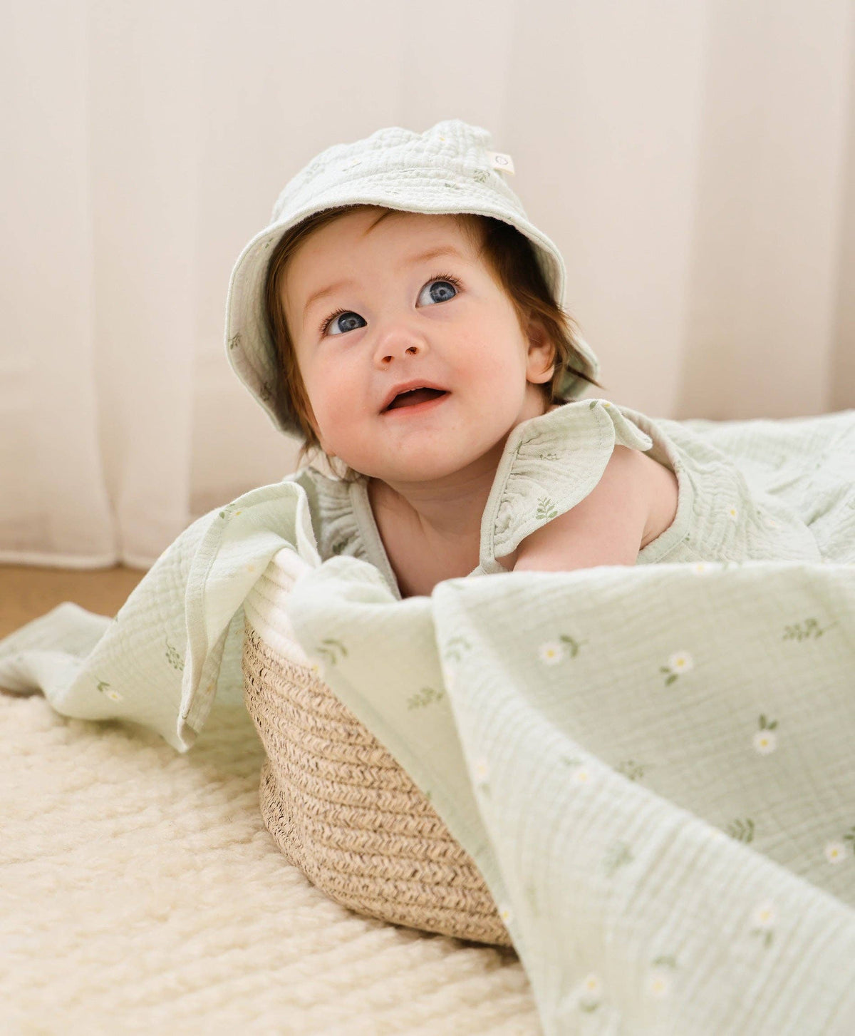 Organic Cotton Muslin Swaddle Wrap - Daisy Green