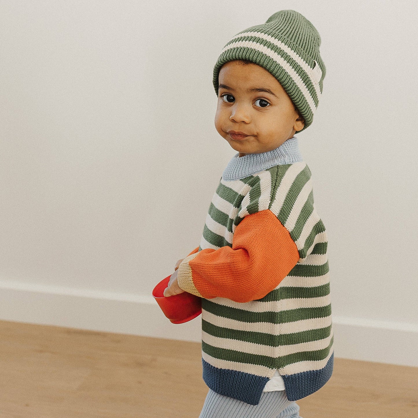 Organic Cotton Knit Jumper - Clover Stripe Colour Block