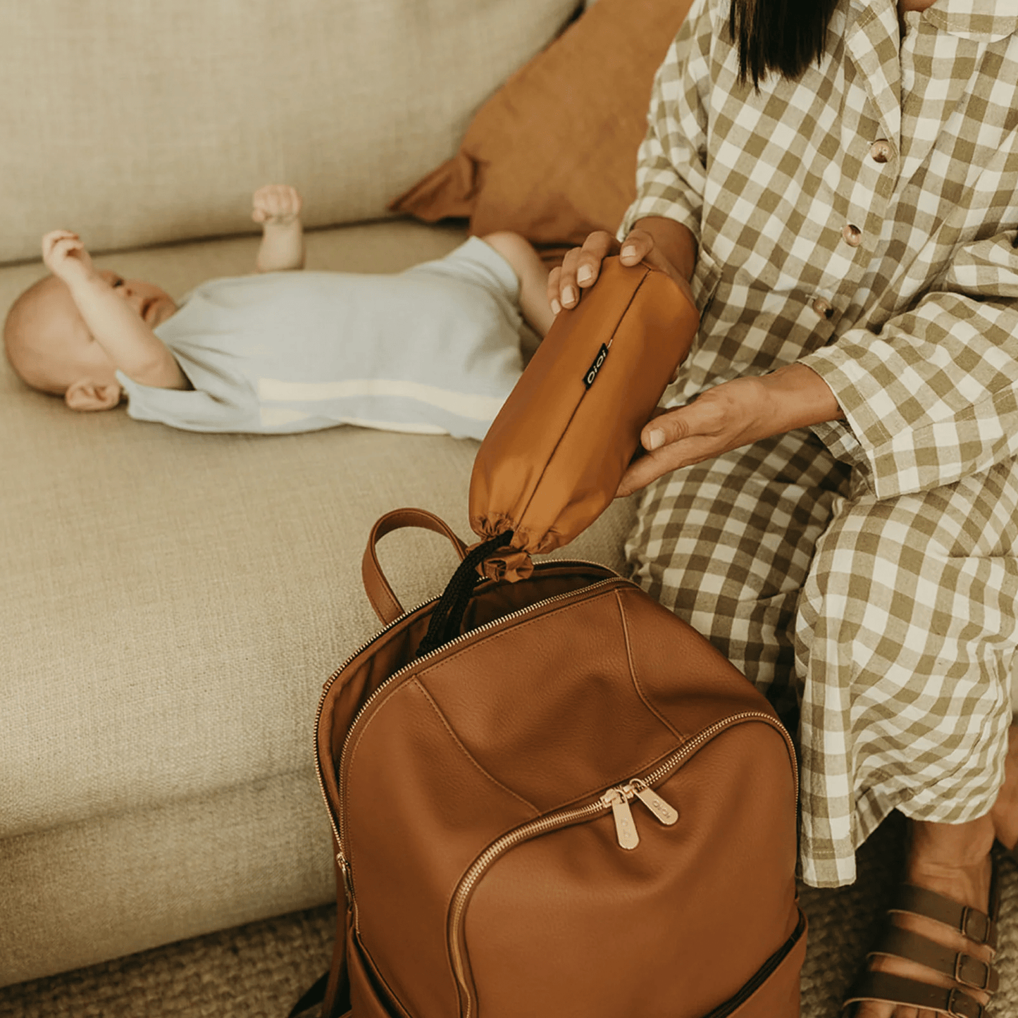 Multitasker Nappy Backpack - Chestnut Brown Vegan Leather
