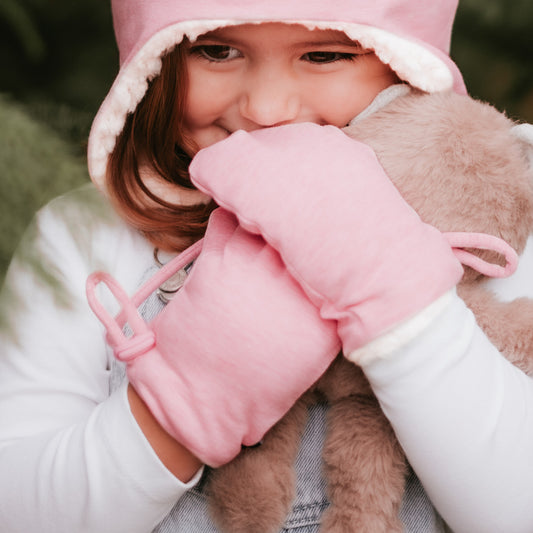 Fleecy Baby Mittens - Baby Pink Marle