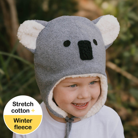 Koala Fleecy Winter Beanie - Grey Marle