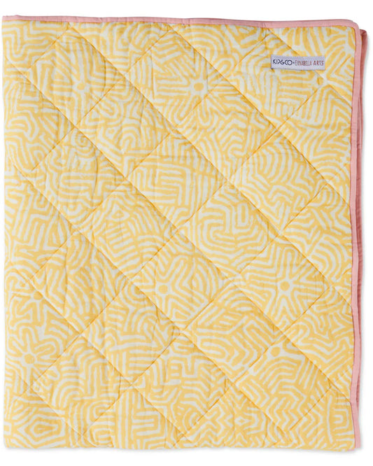 Kalaya Tjukurpa Straw Organic Cotton Quilted Cot Bedspread 100cm x 120cm