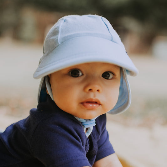 Baby Legionnaire Hat with Strap in Baby Blue in Size 0-3m