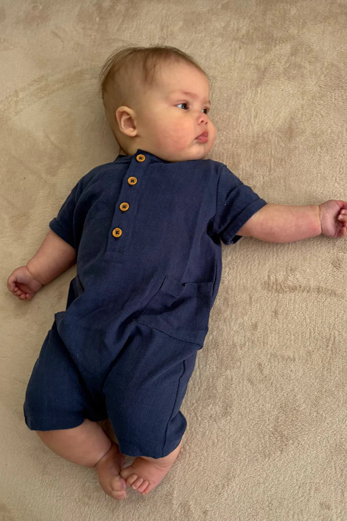 Linen Romper - Navy