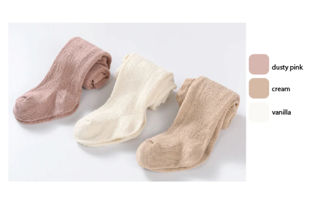 Mesh Soft Cotton Tights in Dusty Pink & Cream