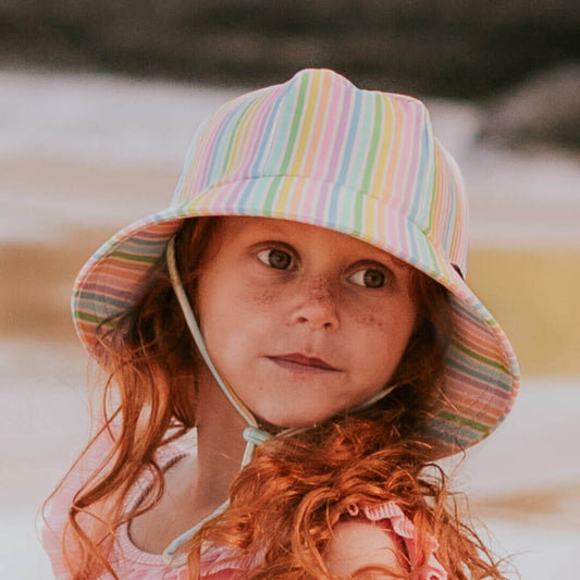 Ponytail Swim Bucket Beach Hat - Rainbow