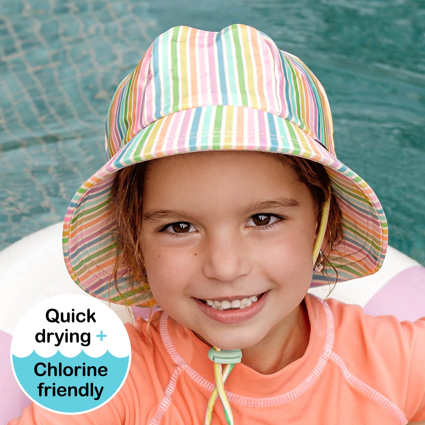Kids Classic Swim Bucket Beach Hat - Rainbow Stripe