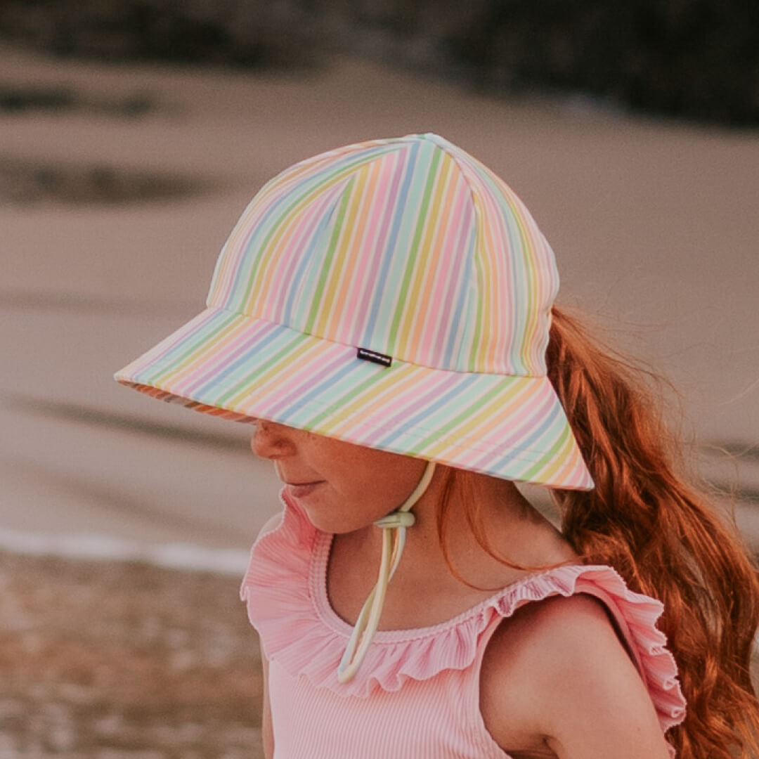 Ponytail Swim Bucket Beach Hat - Rainbow