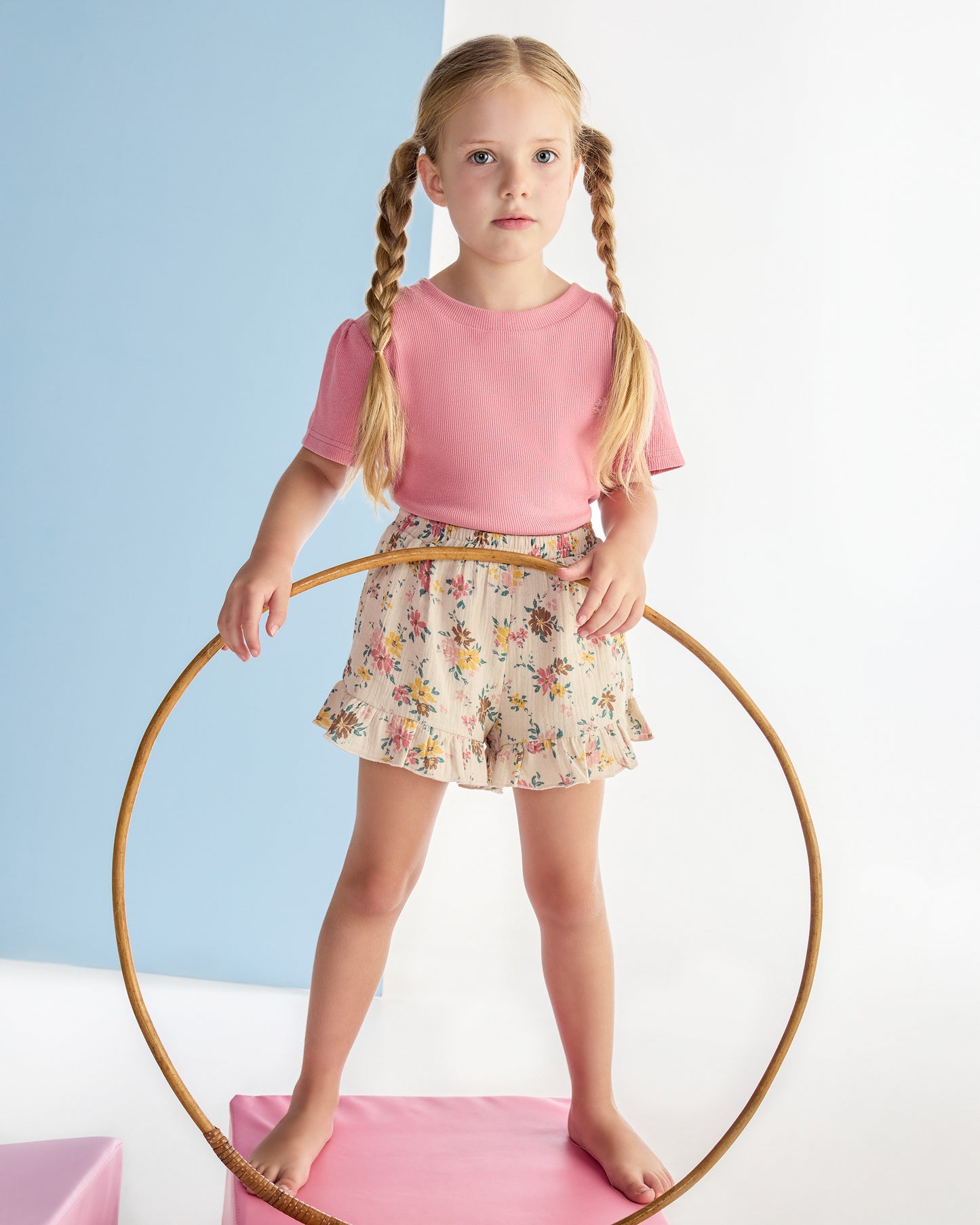 Rosette Rib Puff Sleeve T-shirt
