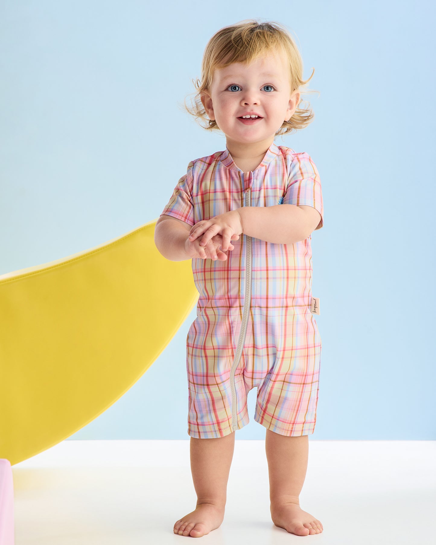 Rainbow Plaid SS Swimsuit UPF50+
