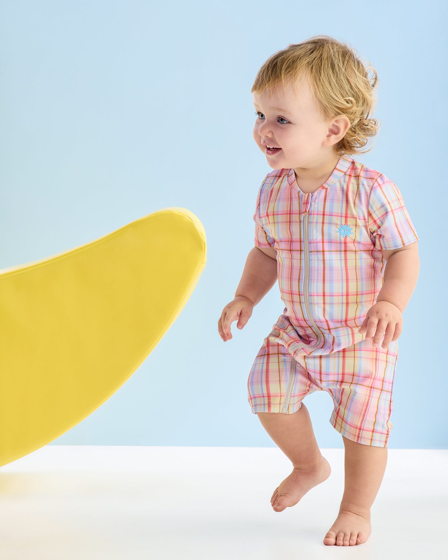 Rainbow Plaid SS Swimsuit UPF50+