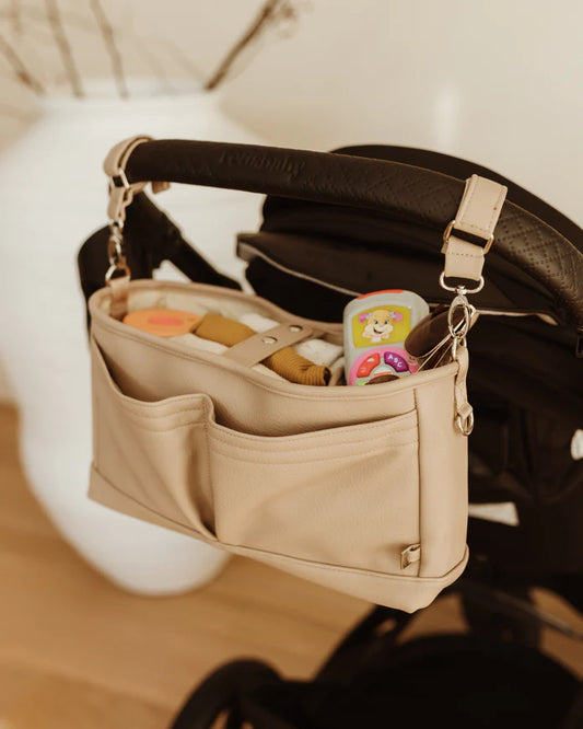 Dimple Faux Leather Stroller Organiser/Pram Caddy - Oat