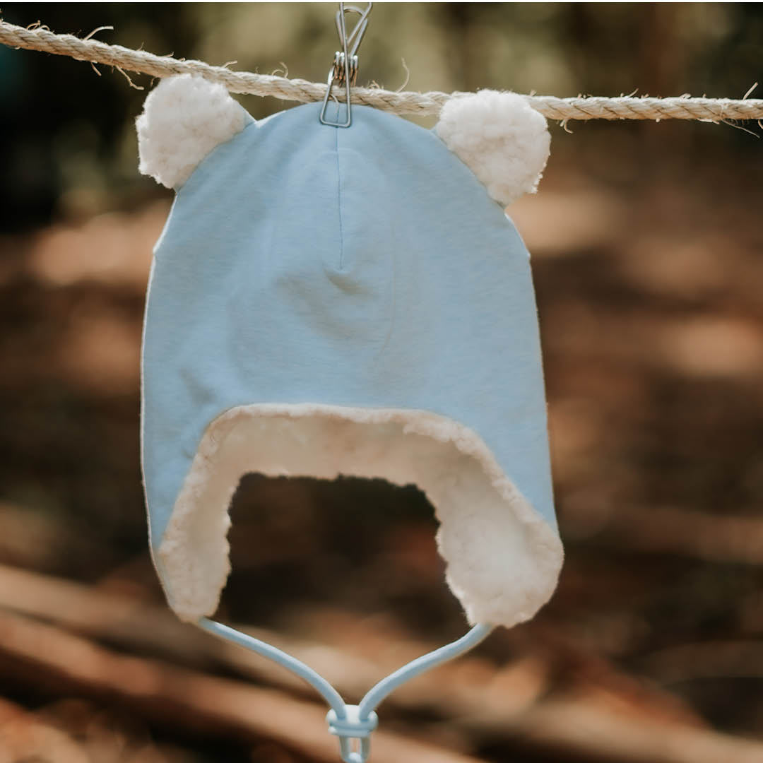 Fleecy Baby Beanie - Baby Blue Marle