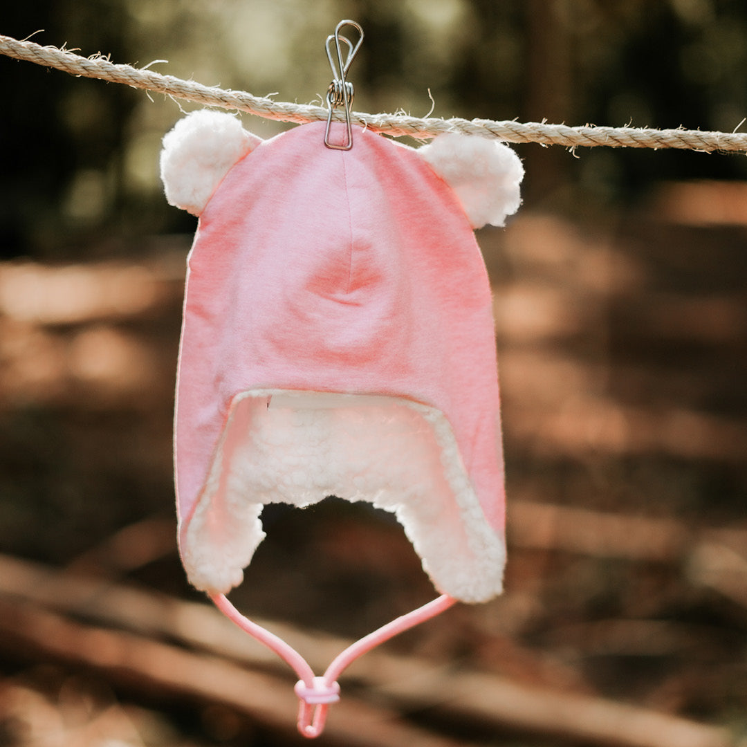 Fleecy Baby Beanie - Baby Pink Marle