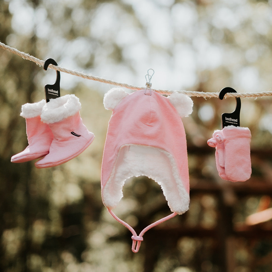 Fleecy Baby Beanie - Baby Pink Marle