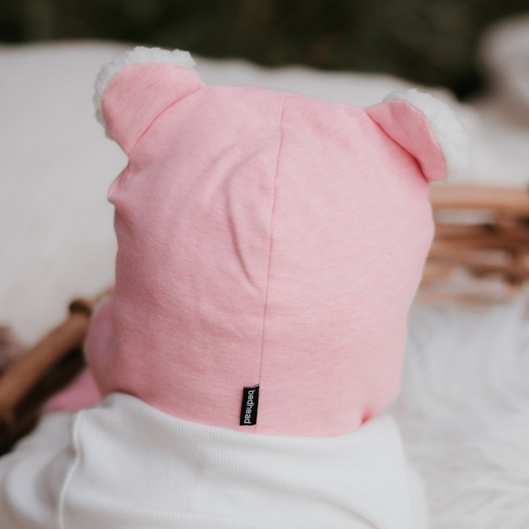 Fleecy Baby Beanie - Baby Pink Marle