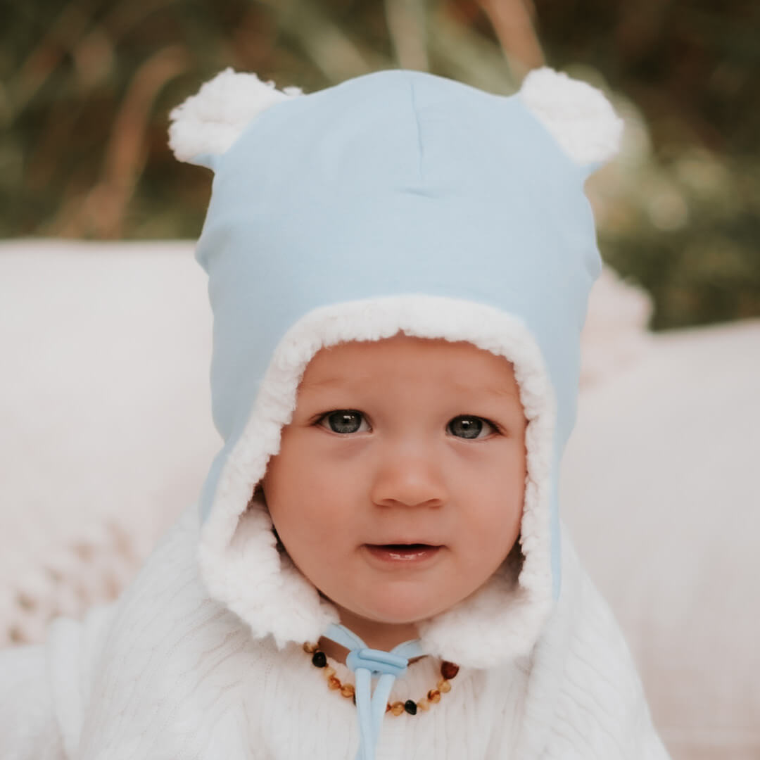 Fleecy Baby Beanie - Baby Blue Marle