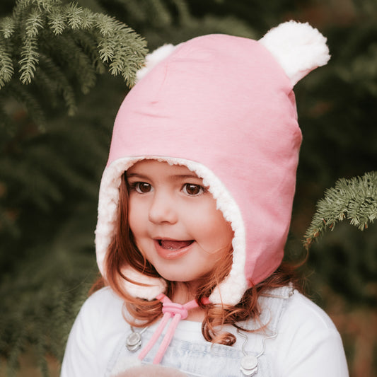 Fleecy Baby Beanie - Baby Pink Marle