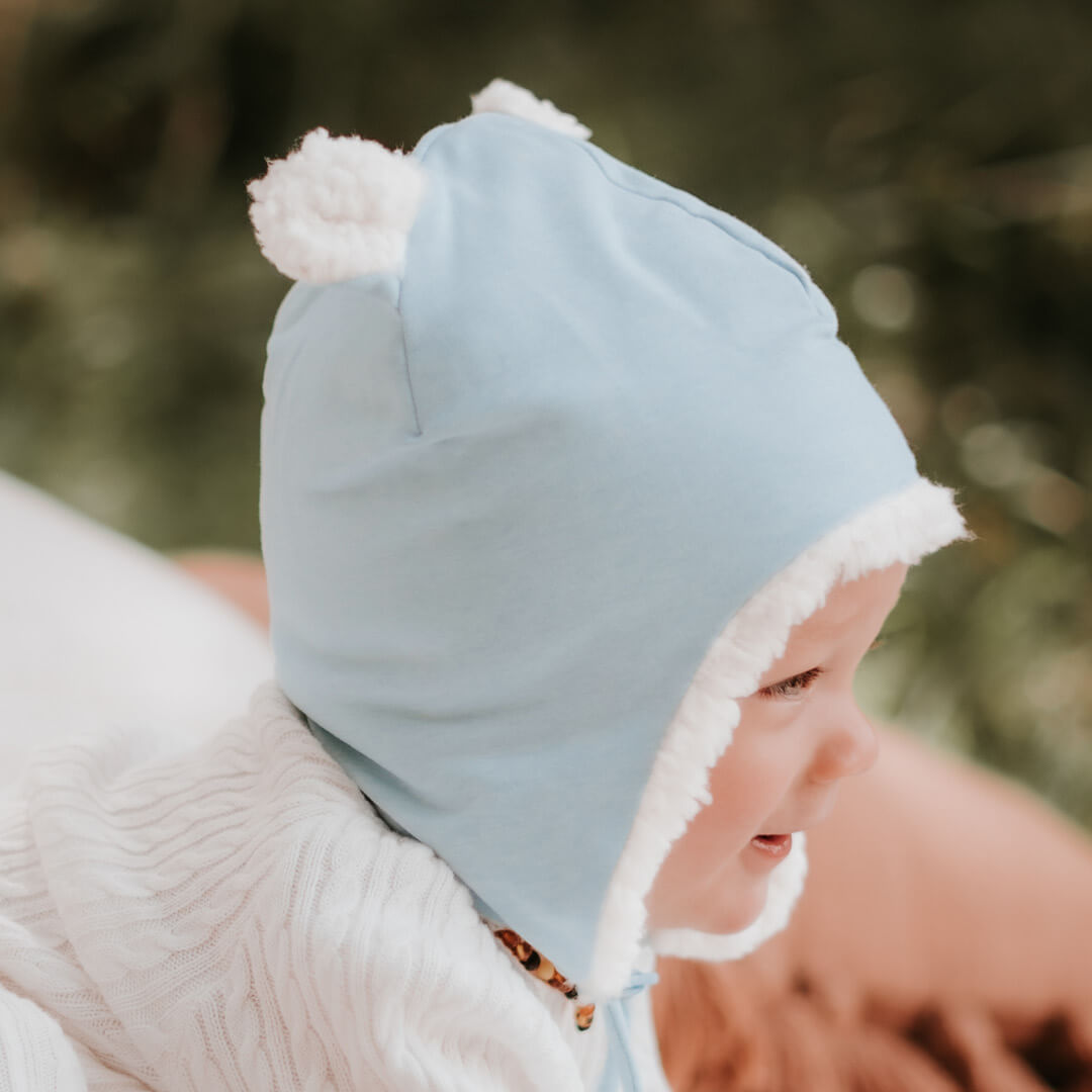 Fleecy Baby Beanie - Baby Blue Marle