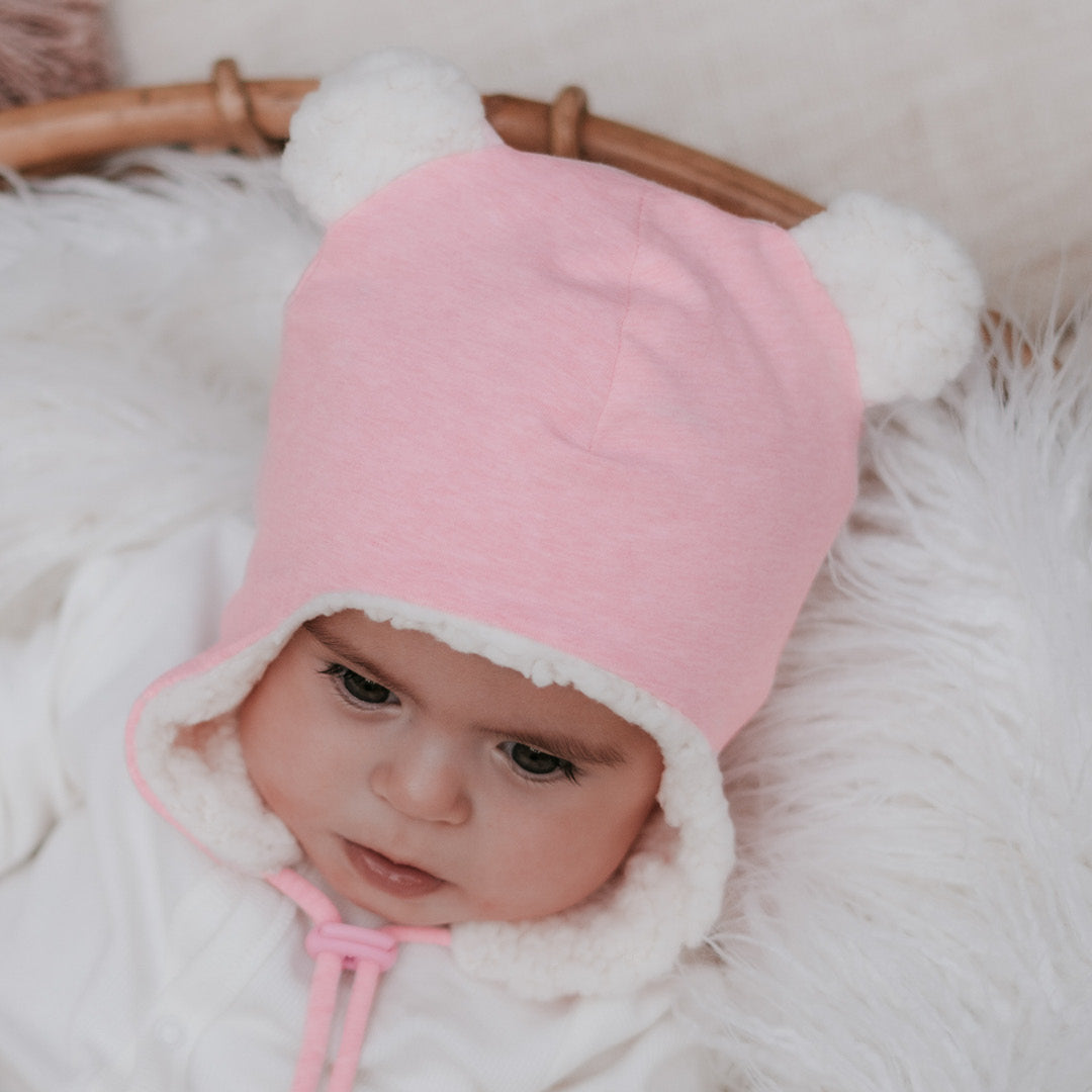 Fleecy Baby Beanie - Baby Pink Marle