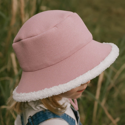 Rib Fleece Lined Bucket Sun Hat - Rosewood