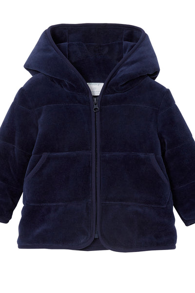 Navy Velour Hooded Baby Jacket